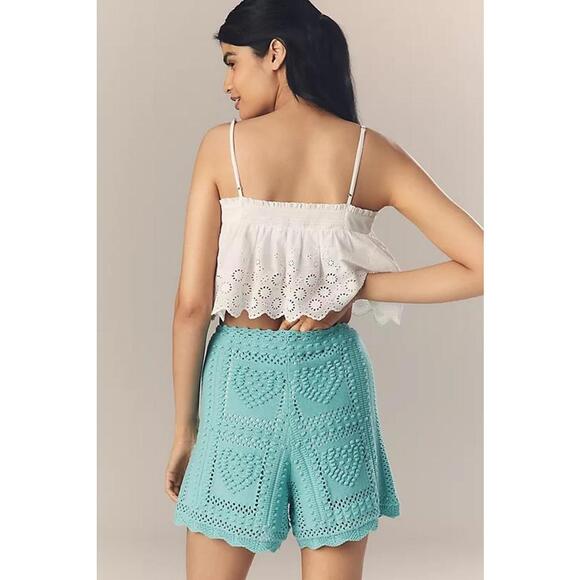 Farm Rio Crochet Tie Knit Shorts Drawstring Waist Women's Size L Turquoise - Picture 3 of 4